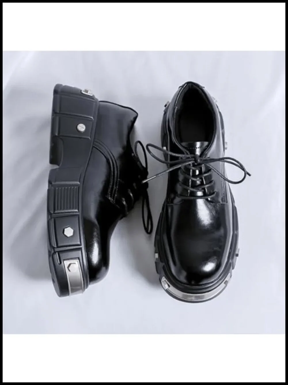 Faux Leather Platform Oxfords Goth Punk Motorcycle Shoes with Metal